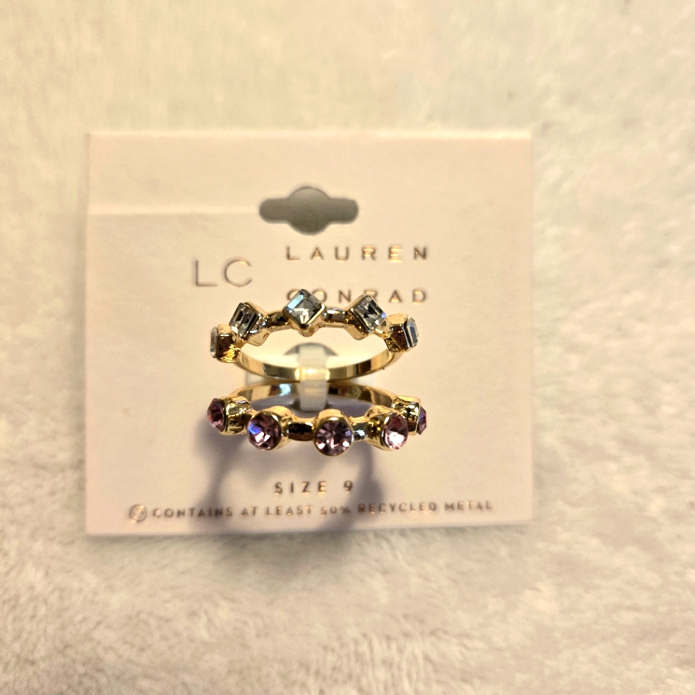 Lauren Conrad New Set Of Two Fashion Rings Gold Tone PinkBlue Stones Size 9 12$